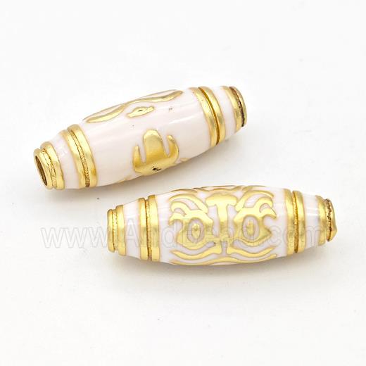 Copper Rice Beads White Enamel Large Hole Gold Plated