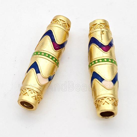 Copper Rice Beads Multicolor Painted Large Hole Gold Plated