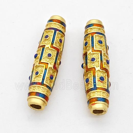 Copper Rice Beads Multicolor Painted Large Hole Gold Plated