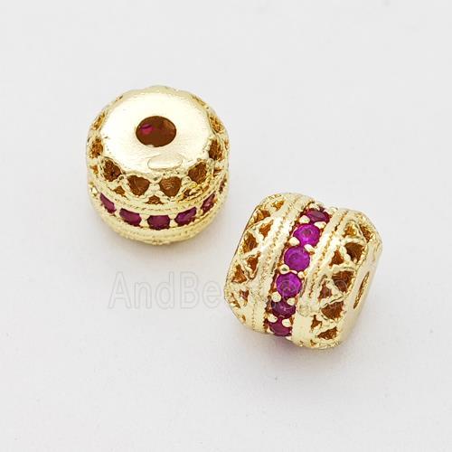 Copper Rondelle Beads Micro Pave Zirconia Hollow Gold Plated