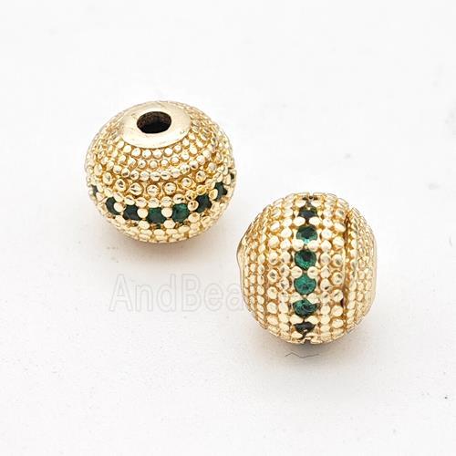 Copper Round Beads Micro Pave Green Zirconia Gold Plated