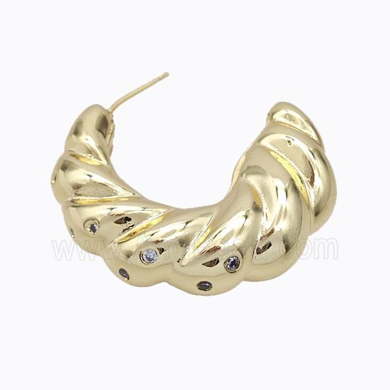 Copper Stud Earrings Micro Pave Zirconia C-Shape Hollow Gold Plated