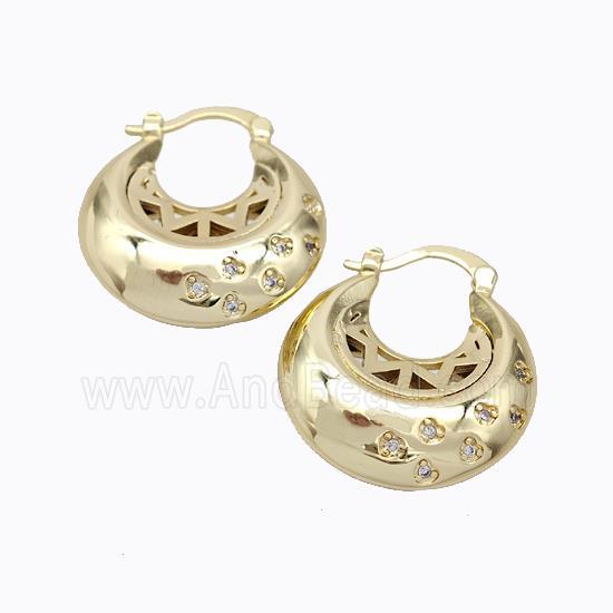 Copper Latchback Earrings Micro Pave Zirconia C-Shape Hollow Gold Plated