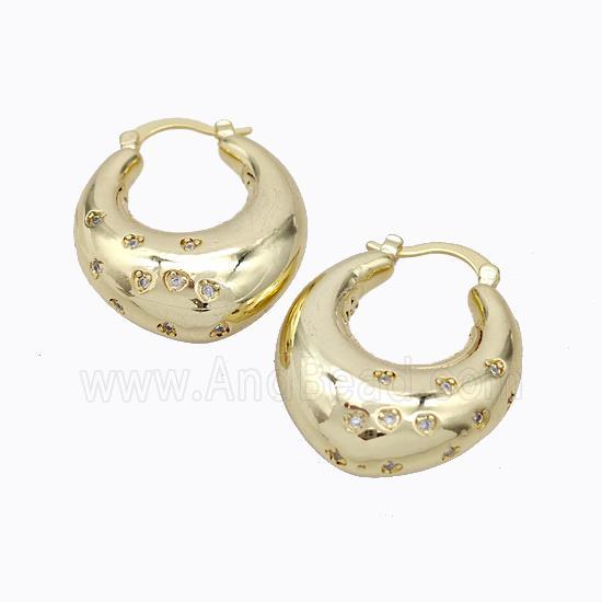 Copper Latchback Earrings Micro Pave Zirconia C-Shape Hollow Gold Plated
