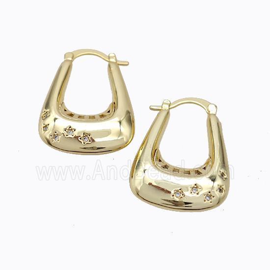 Copper Latchback Earrings Micro Pave Zirconia Bag-Shape Hollow Gold Plated