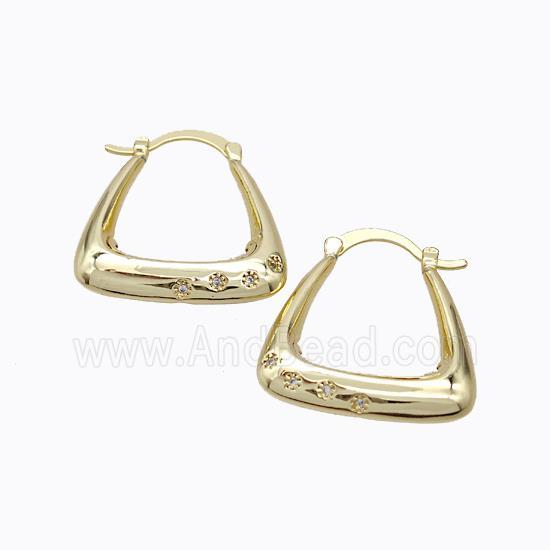 Copper Latchback Earrings Micro Pave Zirconia Bag-Shape Hollow Gold Plated
