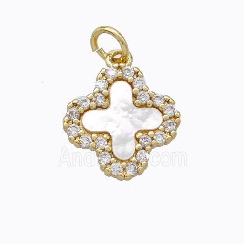 Copper Clover Pendant Pave Zirconia Shell Gold Plated
