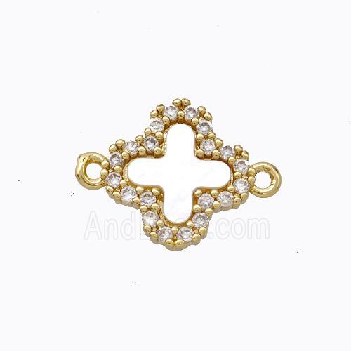 Copper Clover Connector Pave Zirconia Shell Gold Plated