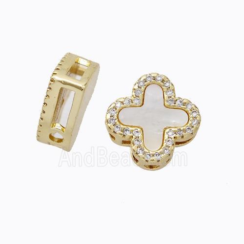 Copper Clover Beads Pave Zirconia Shell Gold Plated