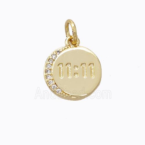 Copper Moon Pendant Pave Zirconia Double Eleven 11 Gold Plated