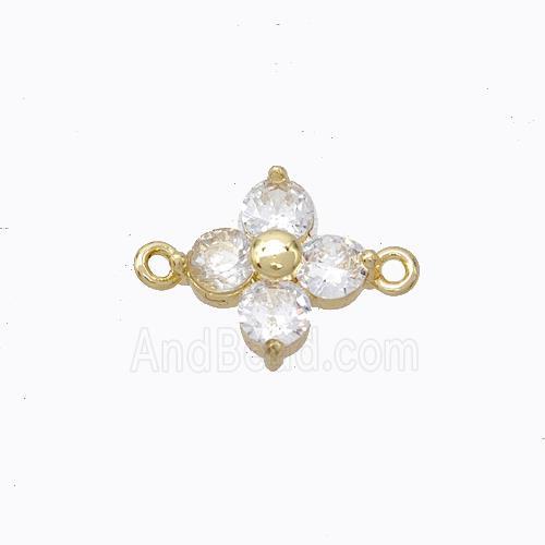 Copper Clover Connector Pave Zirconia Gold Plated