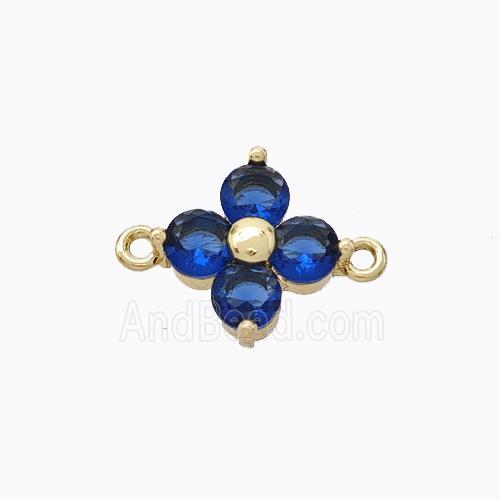 Copper Clover Connector Pave Blue Zirconia Gold Plated