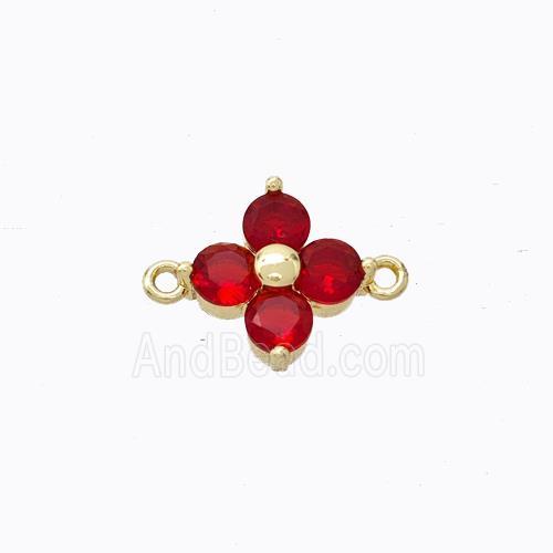 Copper Clover Connector Pave Red Zirconia Gold Plated