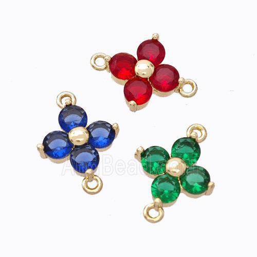 Copper Clover Connector Pave Zirconia Gold Plated Mixed