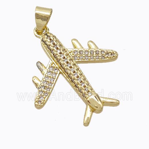 Copper Airplane Pendant Pave Zirconia Gold Plated