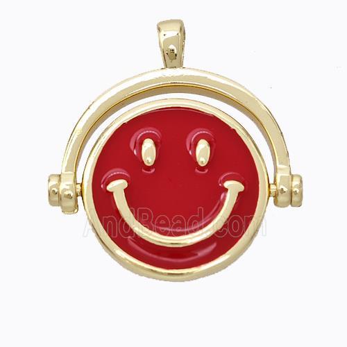 Copper Emoji Pendant Red Enamel Smile Face Gold Plated