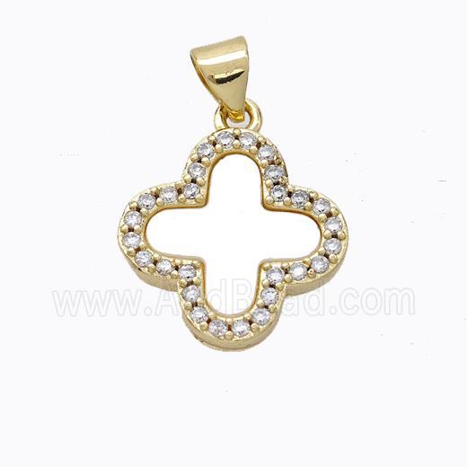 Copper Clover Pendant Pave Zirconia Shell Gold Plated