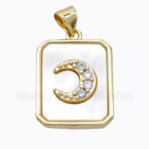 Copper Moon Pendant Pave Zirconia Shell Rectangle Gold Plated
