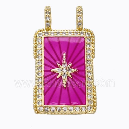 Copper Tarot Card Pendant Pave Zirconia Hotpink Star Painted Gold Plated