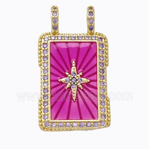 Copper Tarot Card Pendant Pave Zirconia Hotpink Star Painted Gold Plated