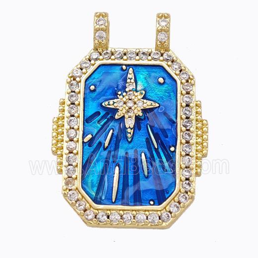 Copper Tarot Card Pendant Micropave Zirconia Star Blue Painted Gold Plated