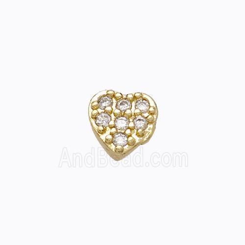 Copper Heart Beads Pave Zirconia Without Hole Gold Plated