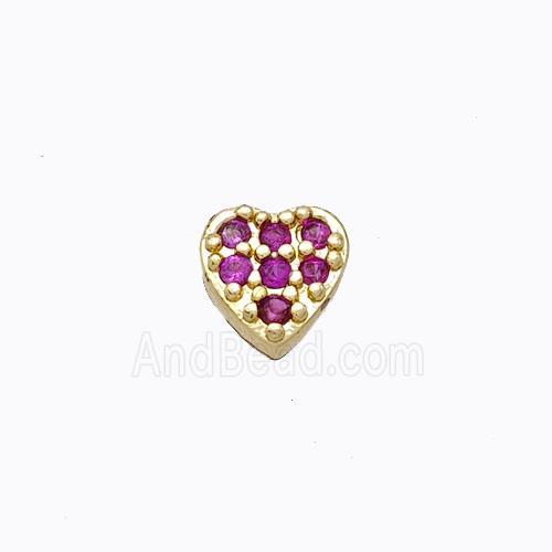 Copper Heart Beads Pave Zirconia Without Hole Gold Plated