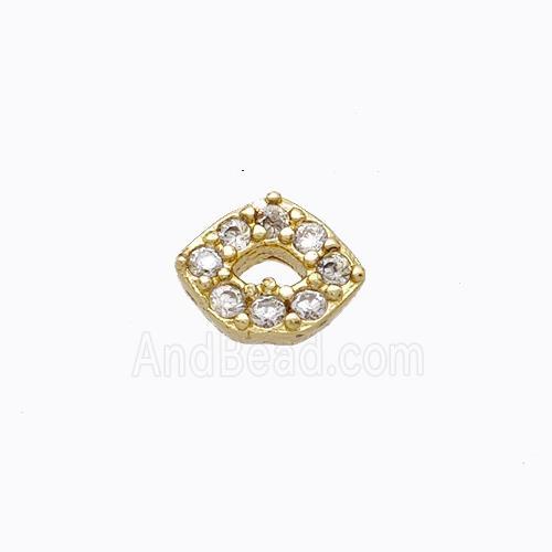 Copper Lips Beads Pave Zirconia Without Hole Gold Plated