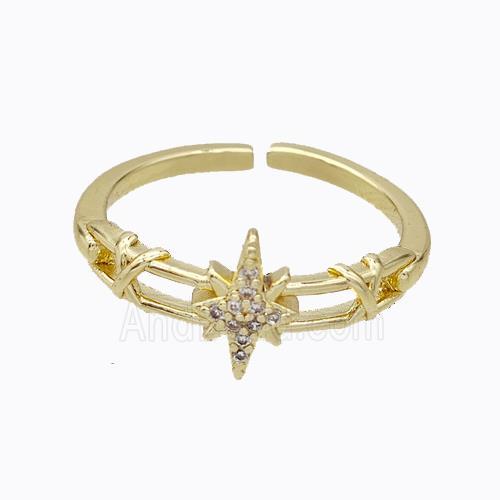 Copper Star Rings Micropave Zirconia Gold Plated