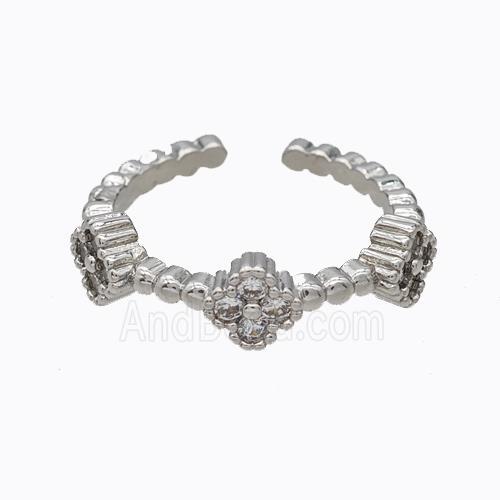 Copper Clover Rings Micropave Zirconia Platinum Plated