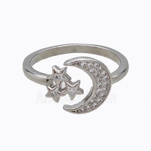 Copper Moon Ring Pave Zirconia Star Platinum Plated
