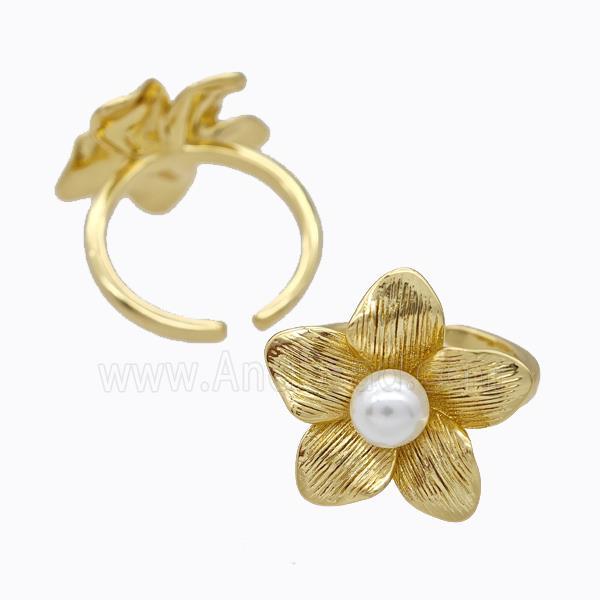 Copper Flower Rings Pave Pearlized Resin Gold Plated
