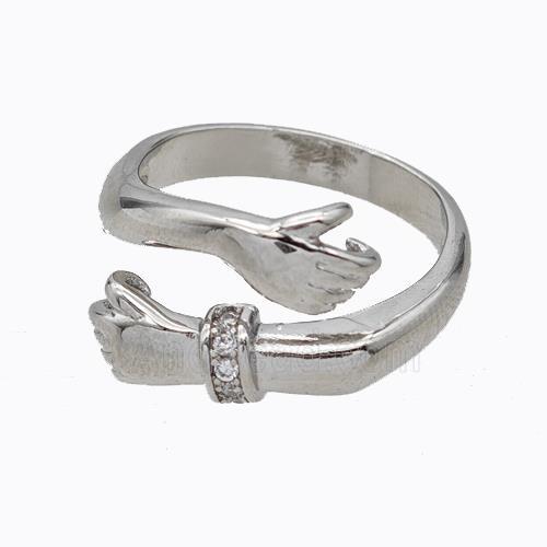 Copper Embrace Ring Pave Zirconia Hand Platinum Plated
