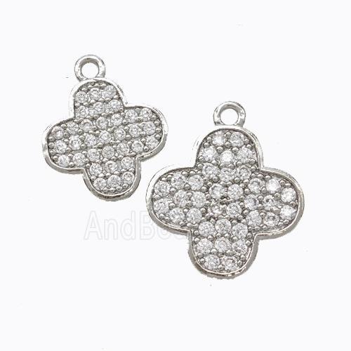Copper Clover Pendant Micropave Zirconia Platinum Plated
