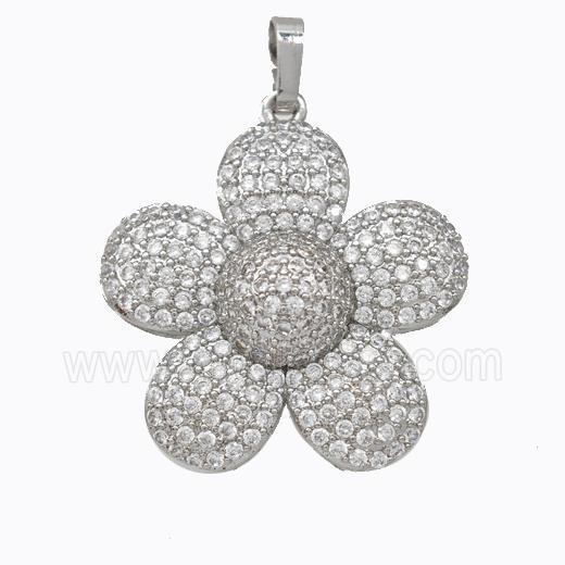 Copper Sunflower Pendant Micropave Zirconia Platinum Plated