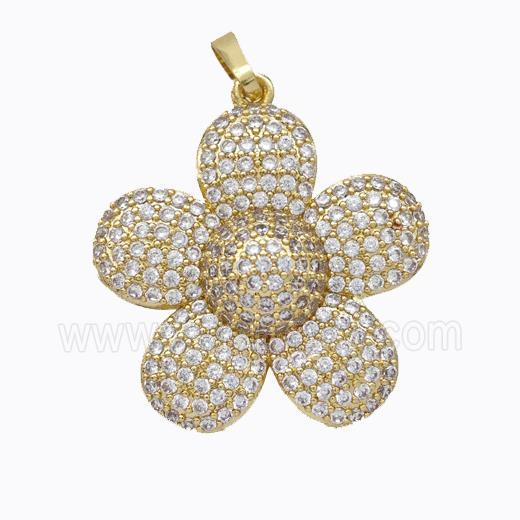 Copper Sunflower Pendant Micropave Zirconia Gold Plated