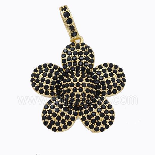 Copper Sunflower Pendant Micropave Black Zirconia Gold Plated