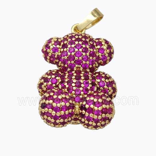 Copper Bear Pendant Micropave Hotpink Zirconia Gold Plated