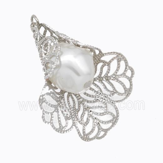 Copper Flower Pendant Pave Pearlized Resin Platinum Plated