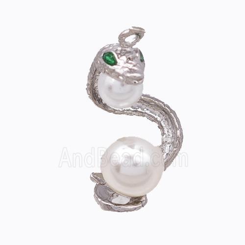 Copper Snake Pendant Pave Zirconia Pearlized Resin Platinum Plated
