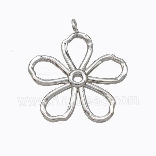 Copper Flower Pendant Hammered Platinum Plated