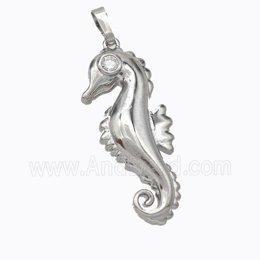Copper Seahorse Pendant Pave Zirconia Platinum Plated