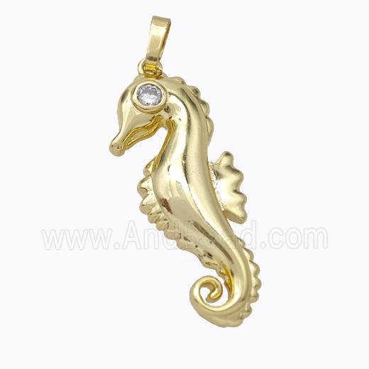 Copper Seahorse Pendant Pave Zirconia Gold Plated