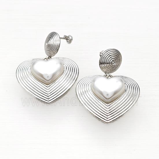 Copper Heart Stud Earrings Pave Pearlized Resin Rebirth Platinum Plated
