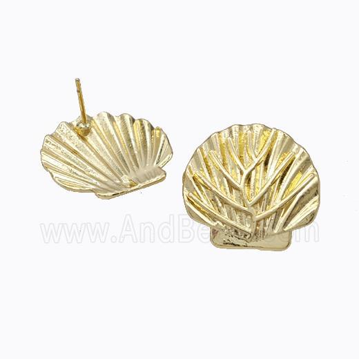 Copper Stud Earrings Scallop Gold Plated