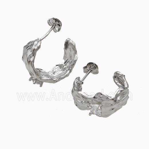 Copper Stud Earrings Pave Zirconia Hammered Platinum Plated