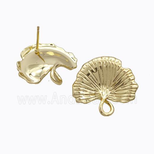Copper Stud Earrings Ginkgo Leaf Gold Plated