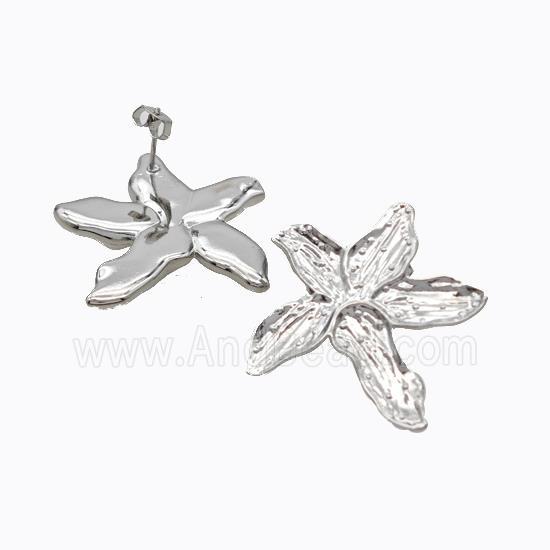 Copper Starfish Stud Earrings Platinum Plated