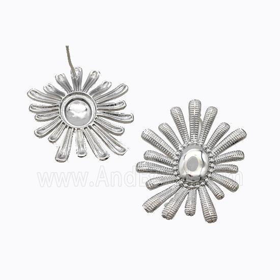 Copper Flower Stud Earrings Platinum Plated