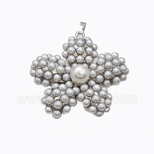 Copper Flower Pendant Pave Pearlized Resin Platinum Plated